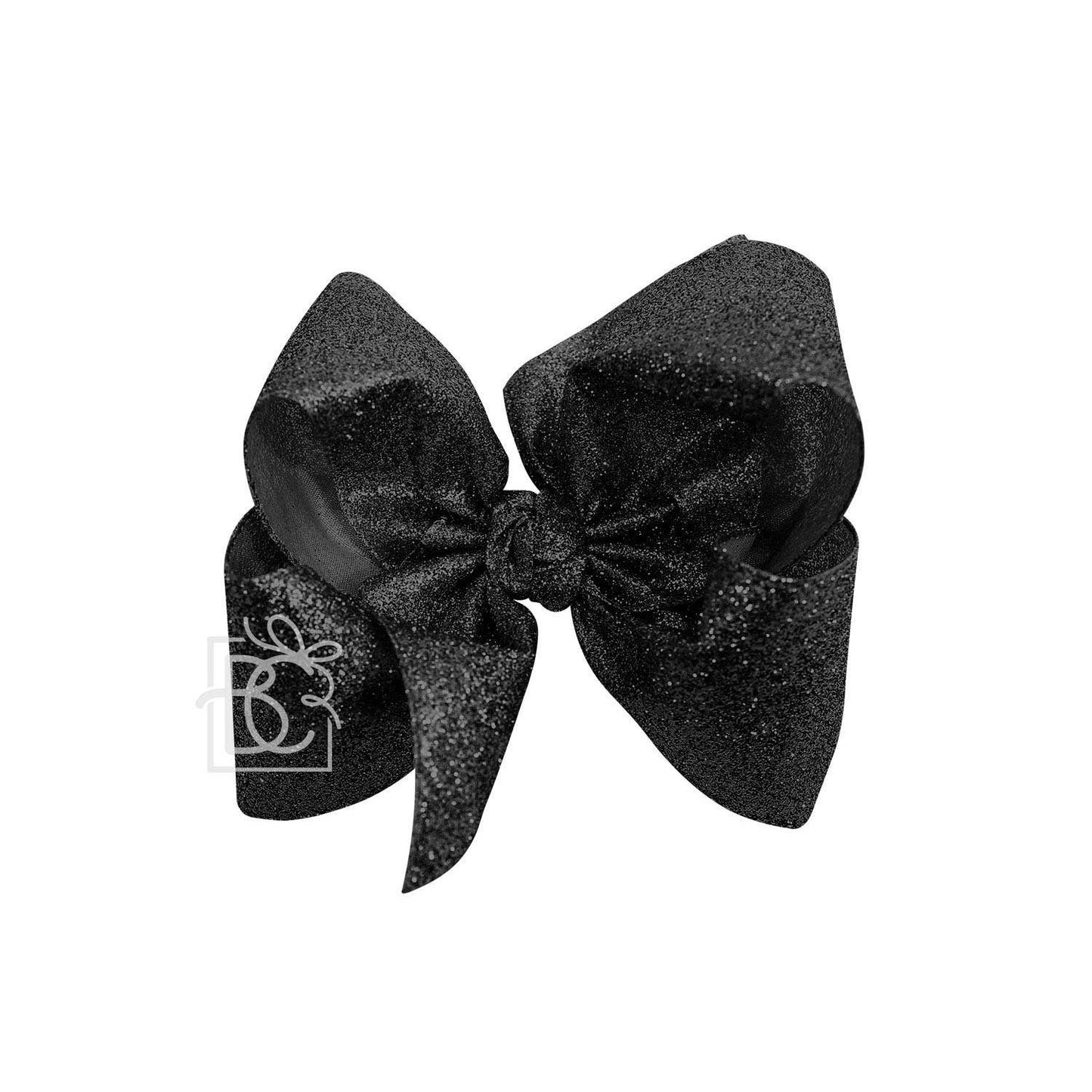 GLITTER METALLIC BOW ON CLIP: 5.5" Huge - 2.5" Ribbon on Alligator Clip / BLACK