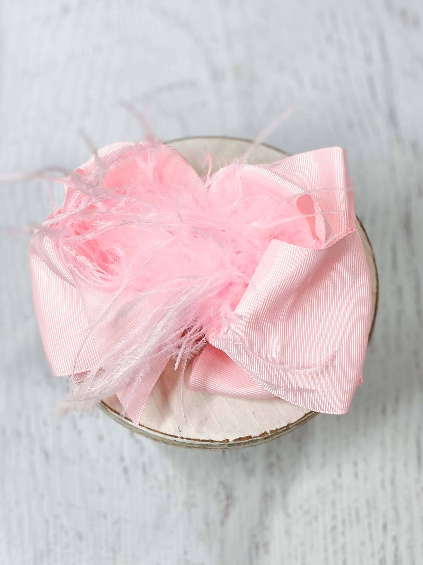 Texas Size Ostrich Puff Looped Knot Hair Bow: Light Pink
