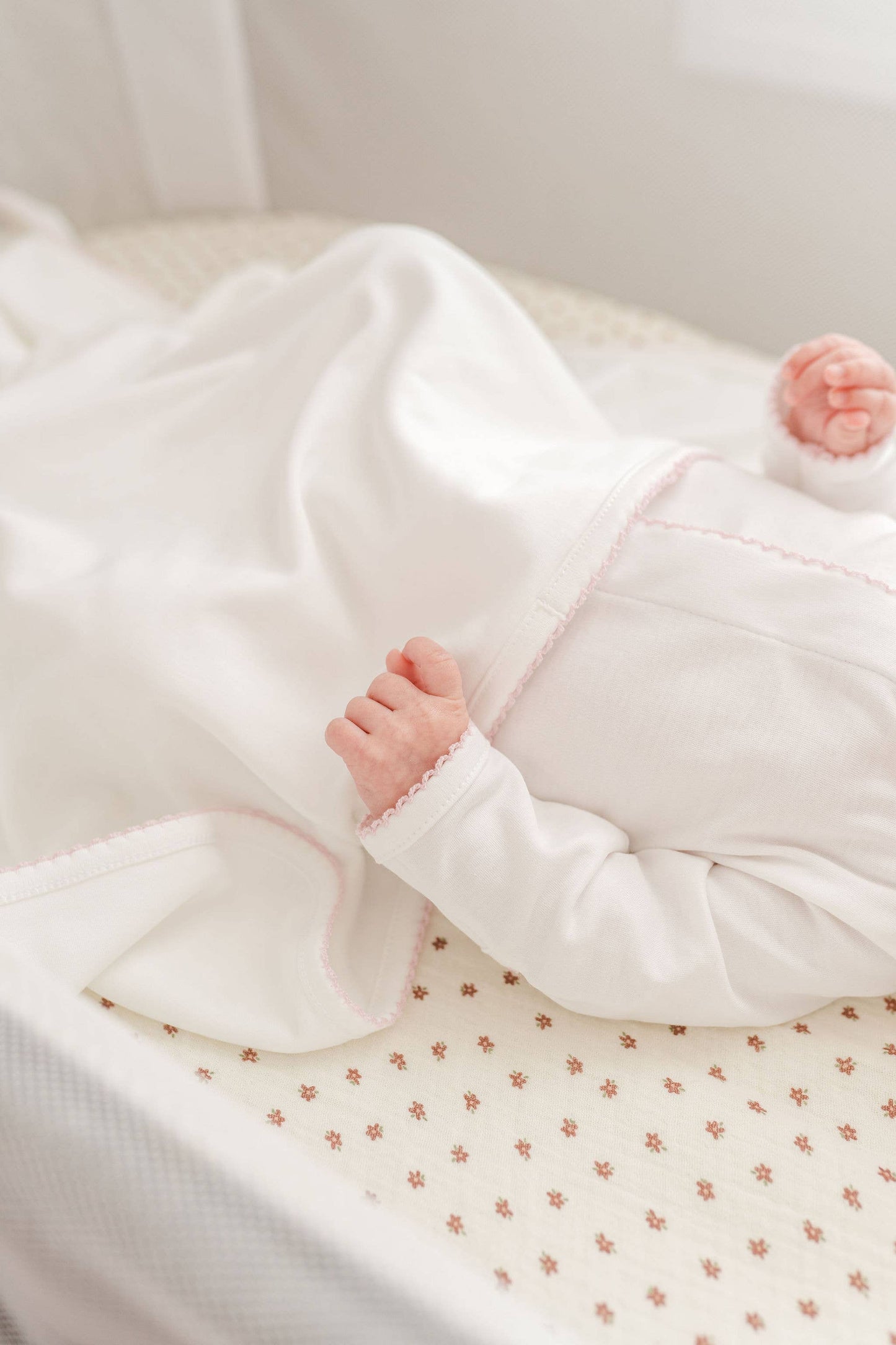 Pima Cotton Footie - Pastel Embroidery blanks - Baby Blanks: White w Baby Blue Picot Trim