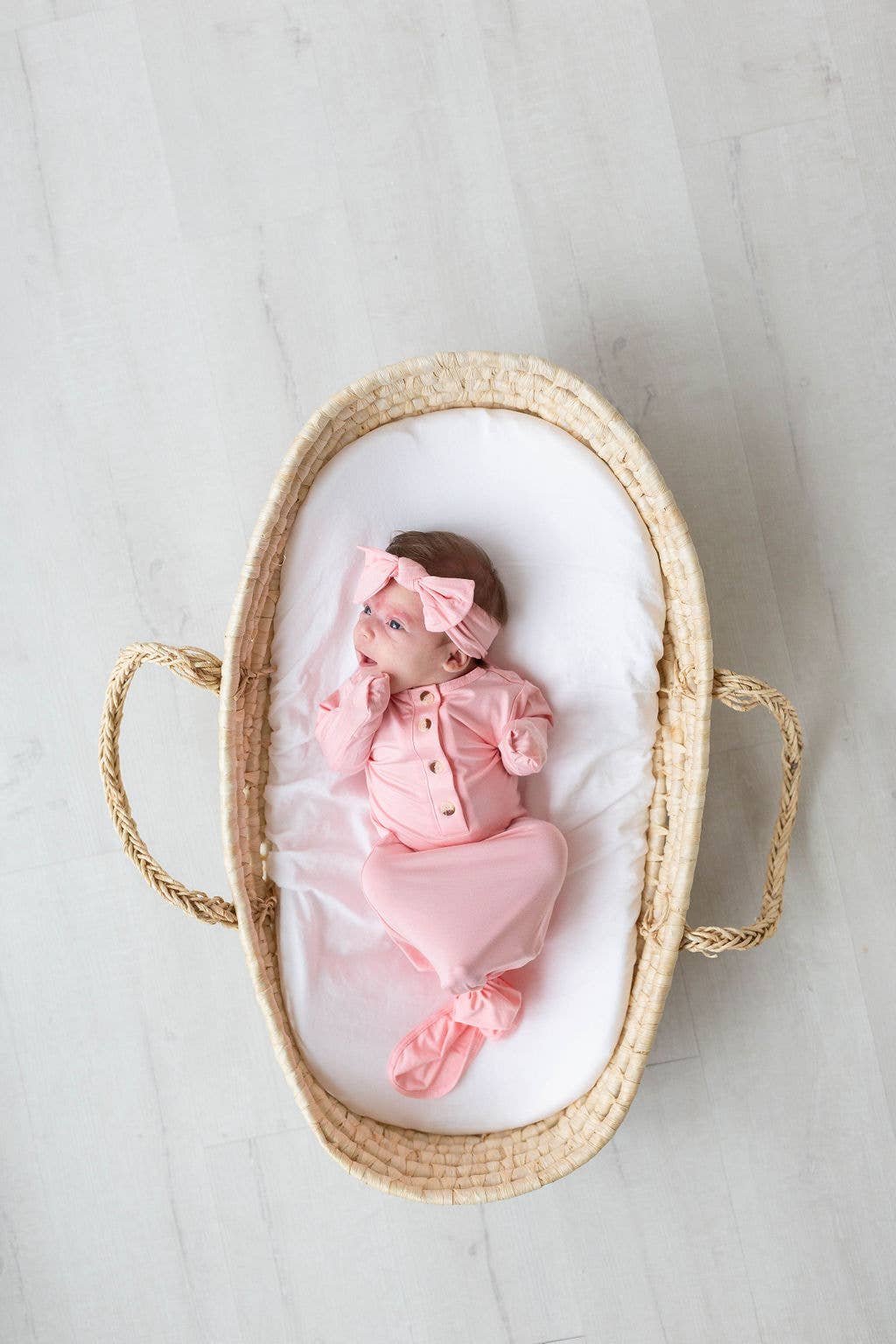 Baby Gown, Bow, Hat Set - Baby Clothes Girl: Pink