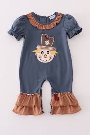 Navy Scarecrow Applique Ruffle Romper