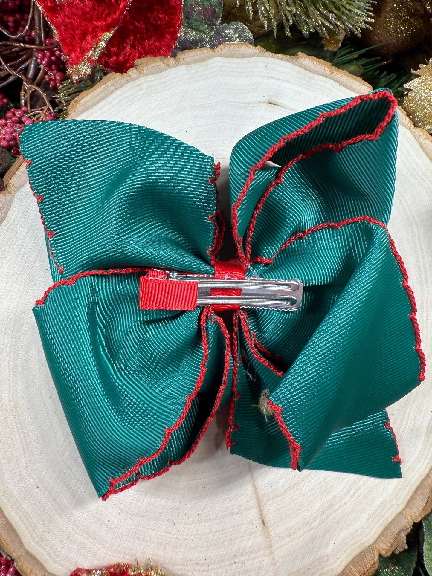 Gingerbread Embroidered Moonstitch Hair Bow: Christmas 2025