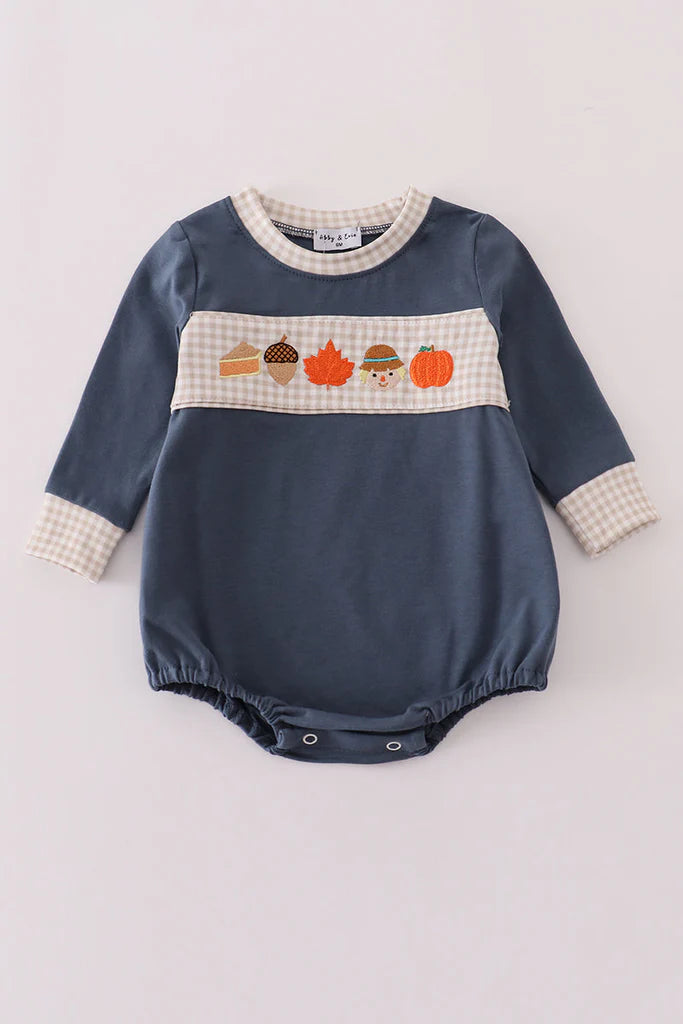 Navy Pumpkin Embroidery Bubble