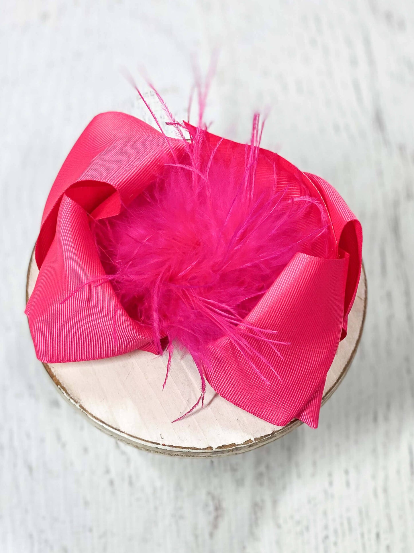 Texas Size Ostrich Puff Looped Knot Hair Bow: Hot Pink
