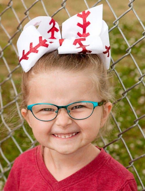 Baseball Hair Bow - Large Alligator Clip - 7"