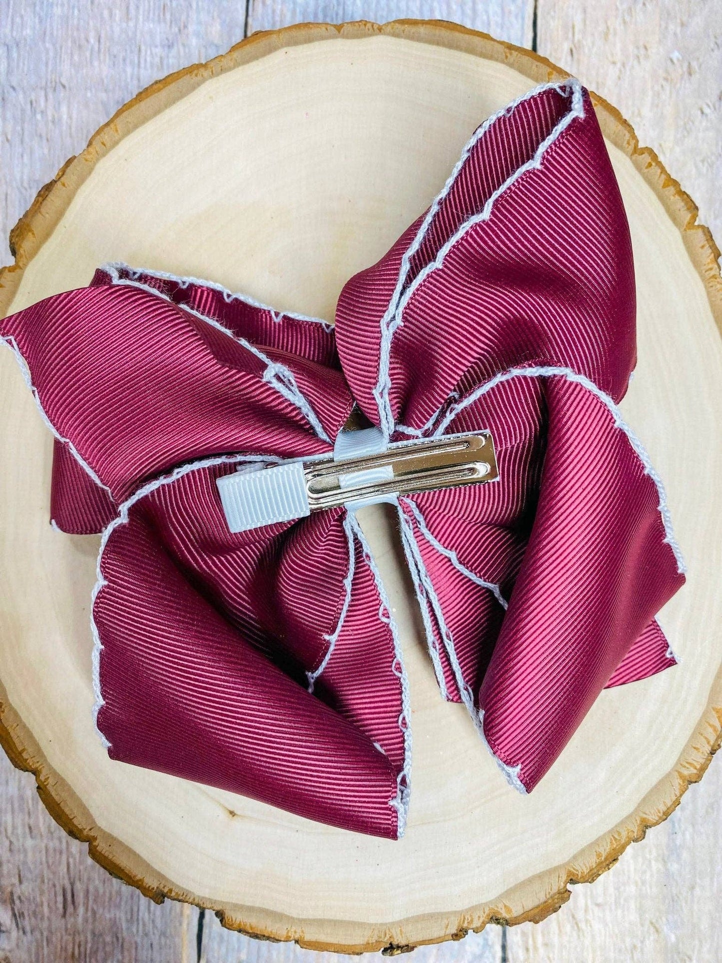 Maroon with White Moonstitch Hair Bow