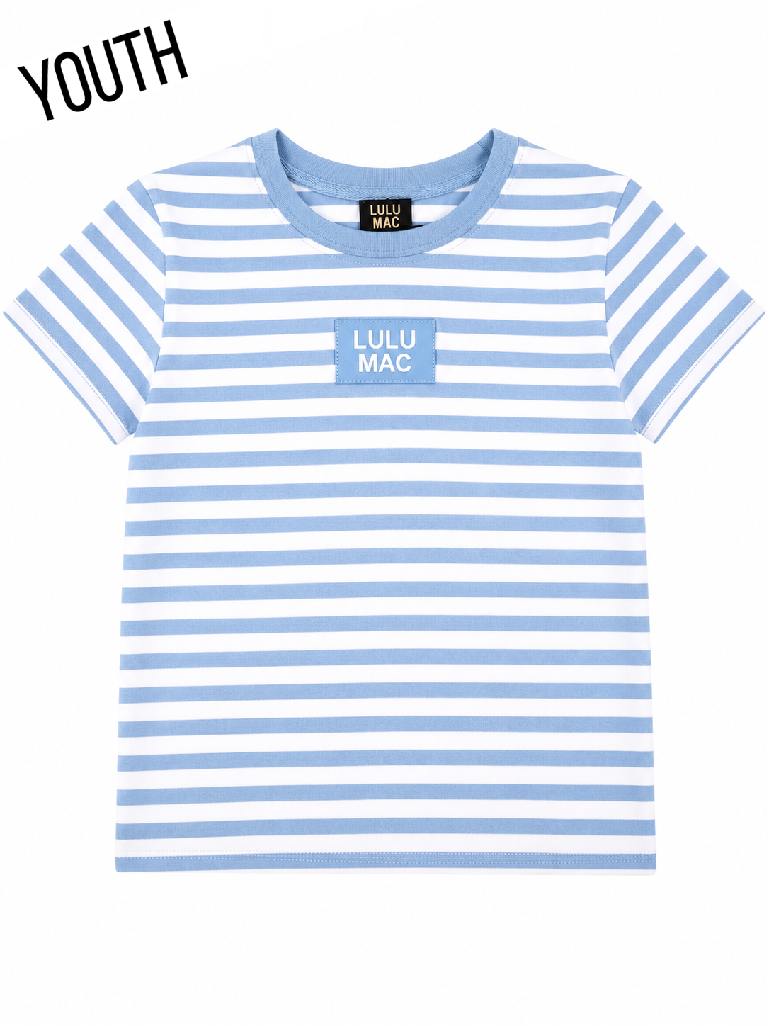 STRIPE MONOCHROME PATCH YOUTH BABY DOLL TOP-LIGHT BLUE