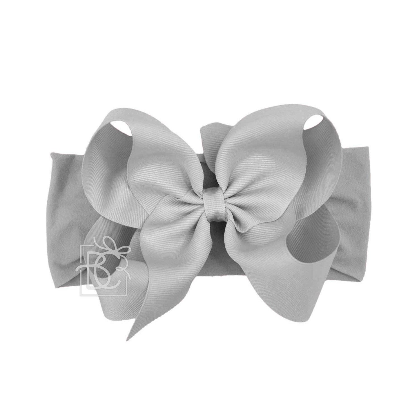 WIDE PANTYHOSE HEADBAND W/CLASSIC GROSGRAIN BOW: GREY / 0-3 Months / 5.5" Huge