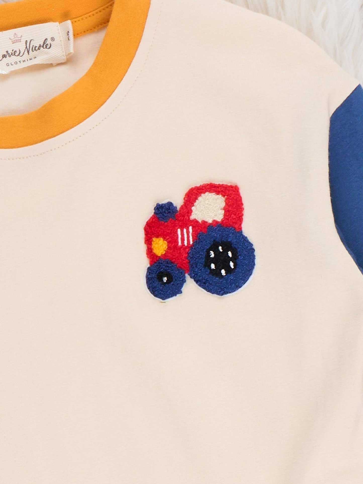 Tractor Trail Embroidered Colorblock Top