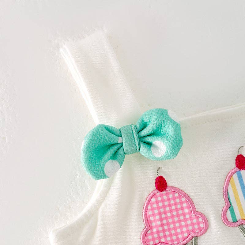 Girls Summer Mint Dot Ice-cream Applique Short Set: 3T