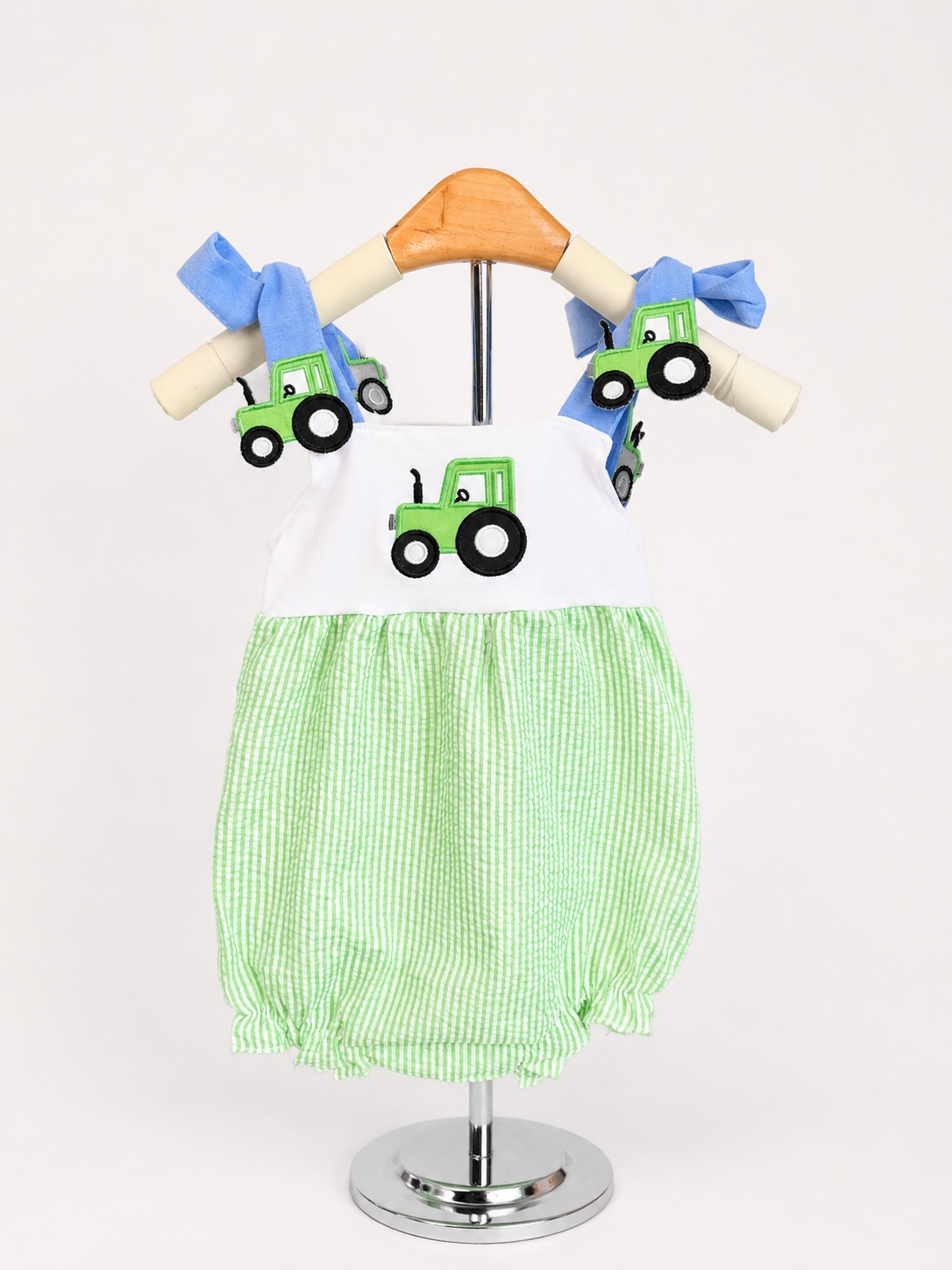 Green Tractor Seersucker Girls Bubble