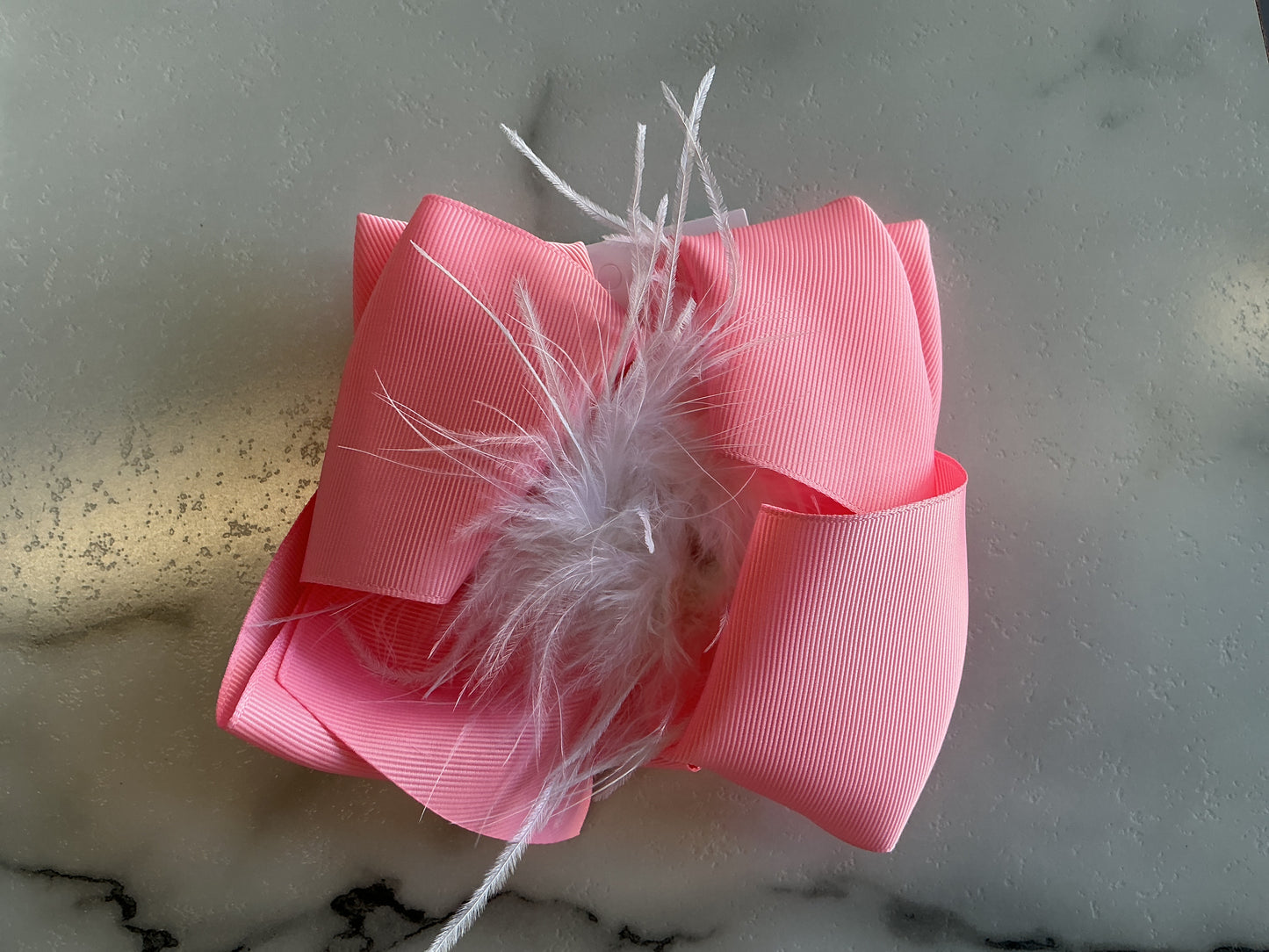 Texas Size Pink & White Feather Puff Hair Bow