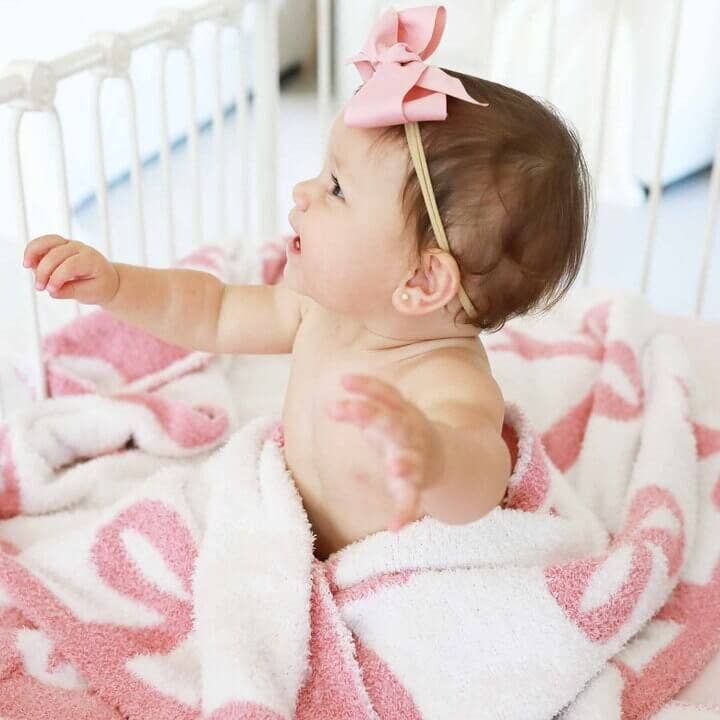 CuddleLane™ Luxe Blankets | Bows: Baby Blanket (40" x 30") / Light Pink Bows
