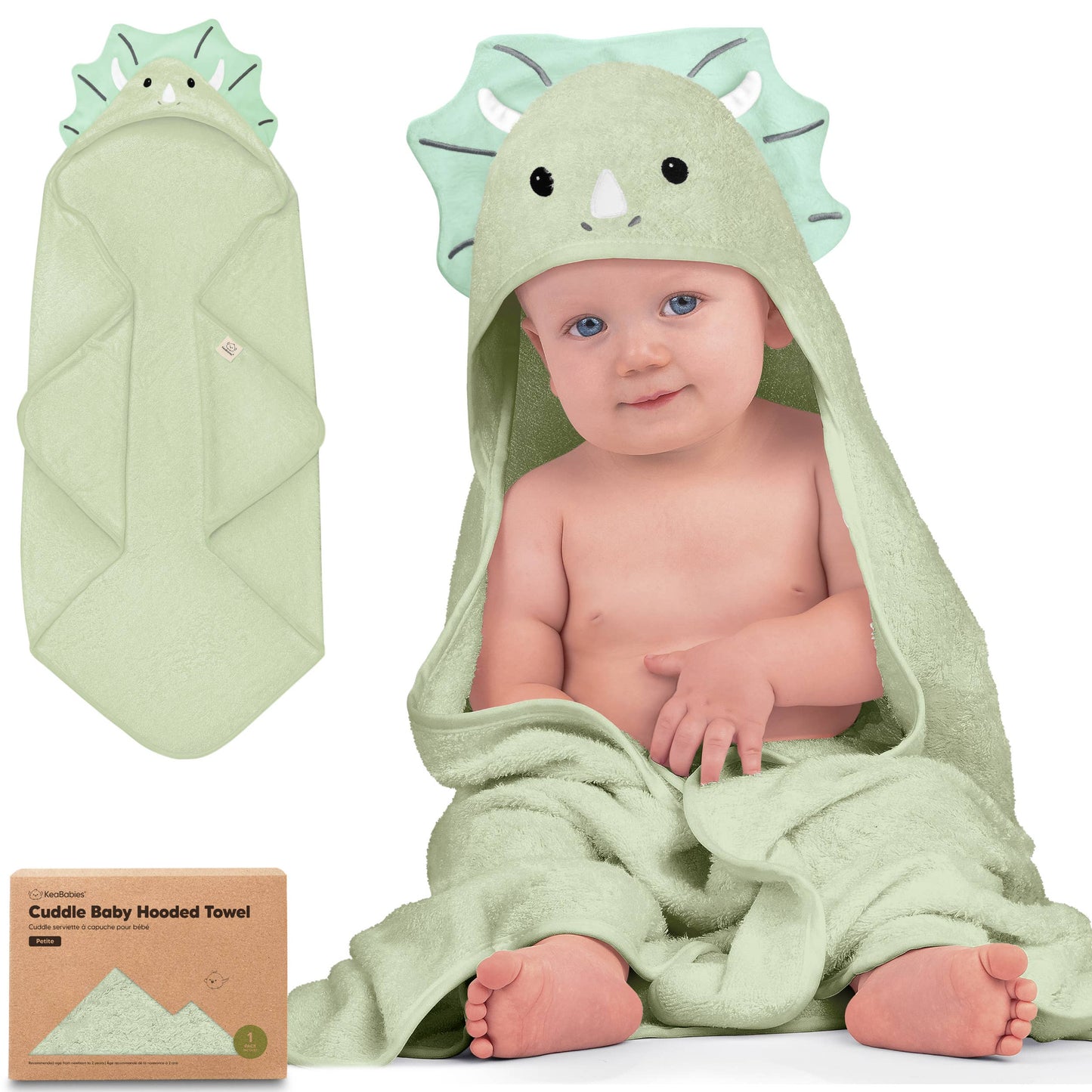 KeaBabies Cuddle Baby Hooded Towel: Triceratops / Regular