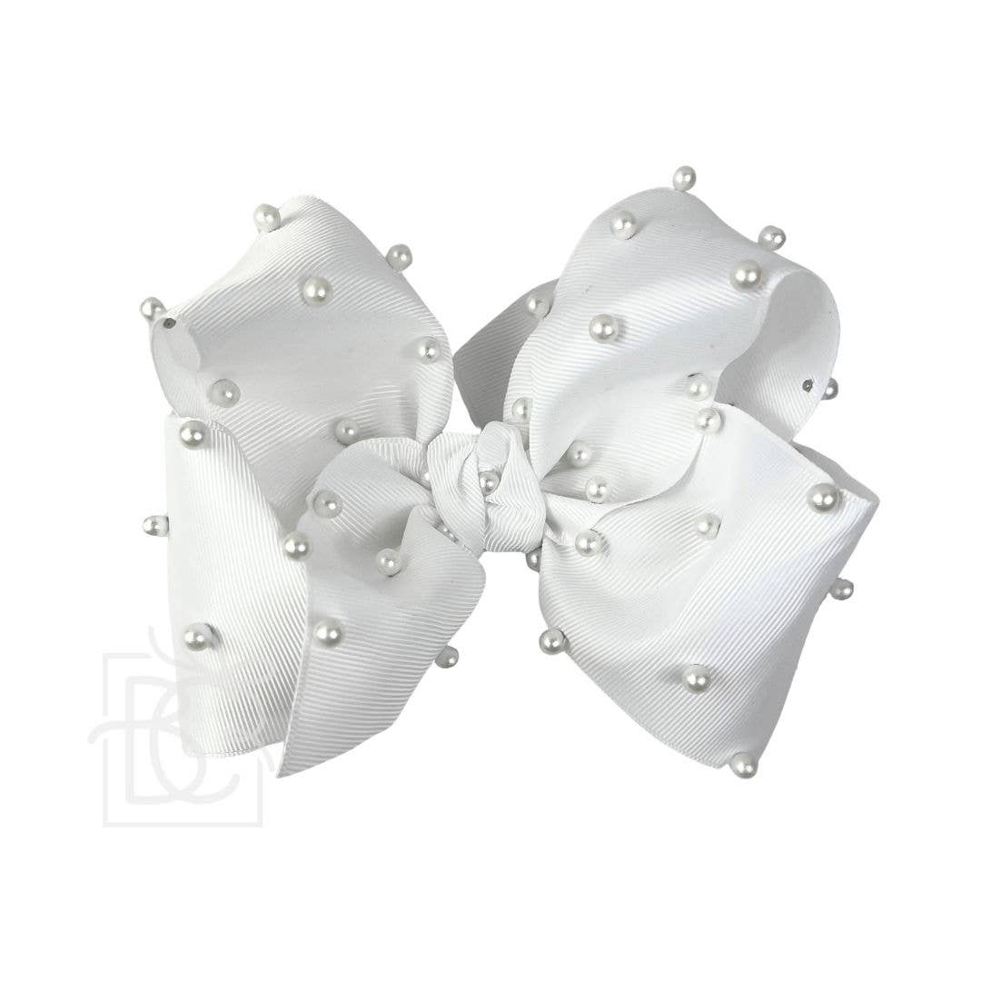 PEARL BOWS ON ALLIGATOR CLIP 5.5" (HUGE) : White