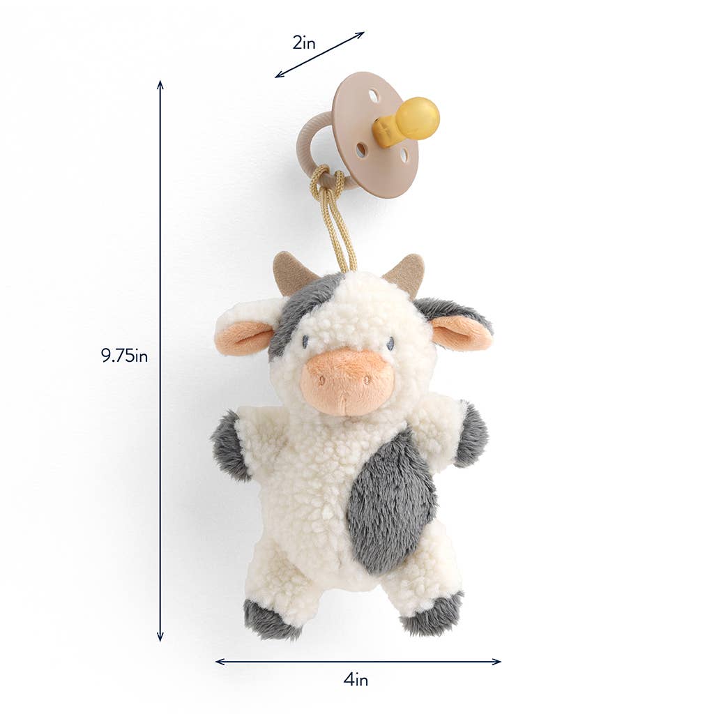 *NEW OPTIONS* Bitzy Pal Natural Rubber Pacifier & Plush: Cow 0-6M
