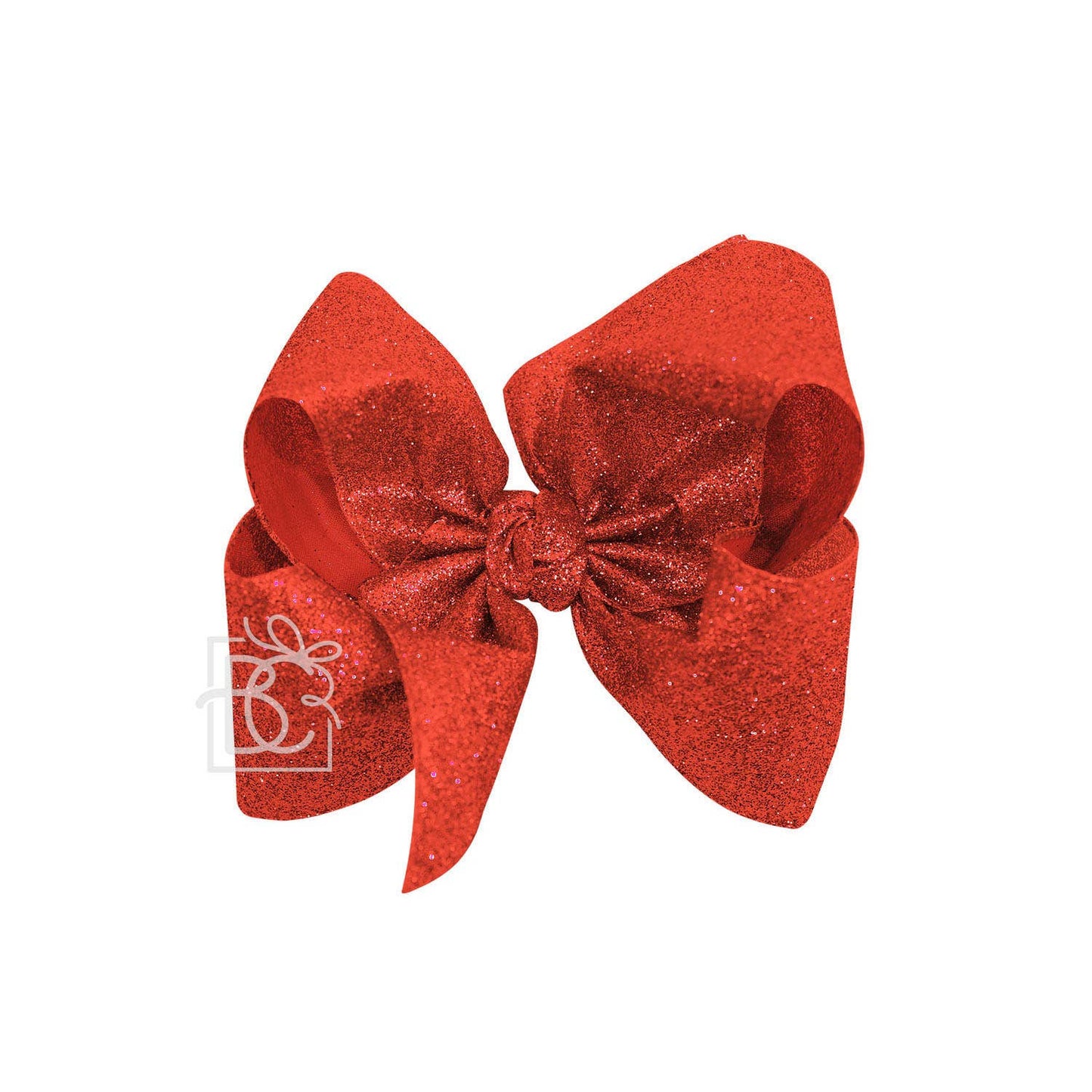 GLITTER METALLIC BOW ON CLIP: 5.5" Huge - 2.5" Ribbon on Alligator Clip / RED