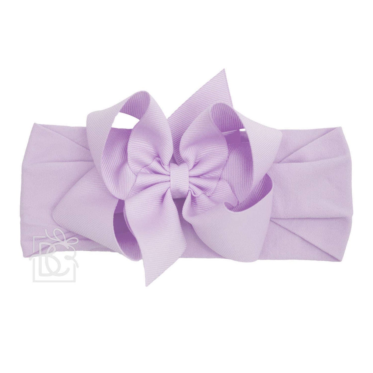 WIDE PANTYHOSE HEADBAND W/CLASSIC GROSGRAIN BOW: LIGHT ORCHID / 3+ Months / 4.5" Large