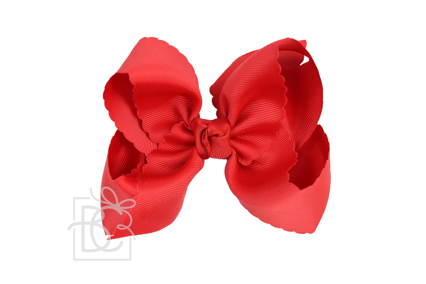 SCALLOPED EDGE BOW: Red / 5.5" Extra Large - 2.25" Ribbon on Alligator Clip