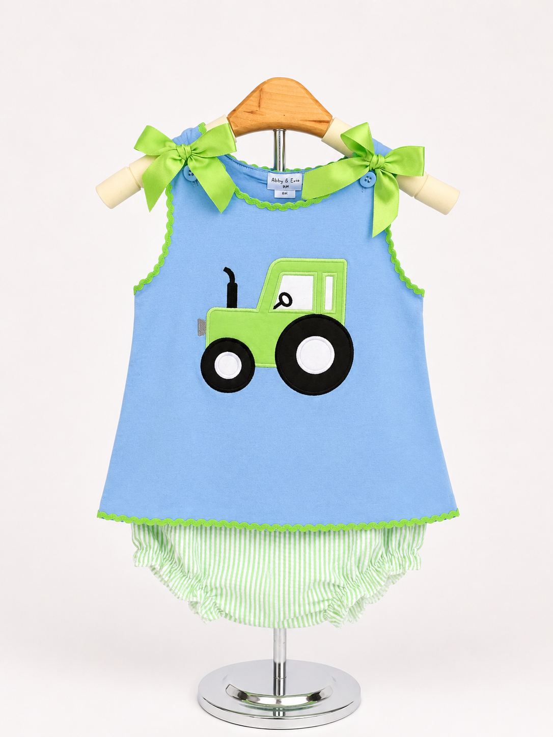 Blue Tractor Seersucker Bloomer Set