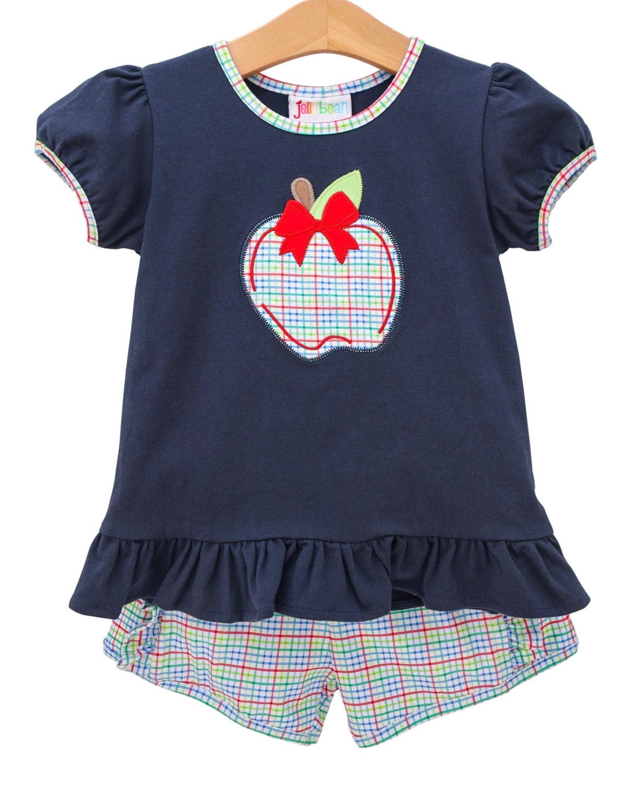 Primary Plaid Apple Ruffle Short Set
