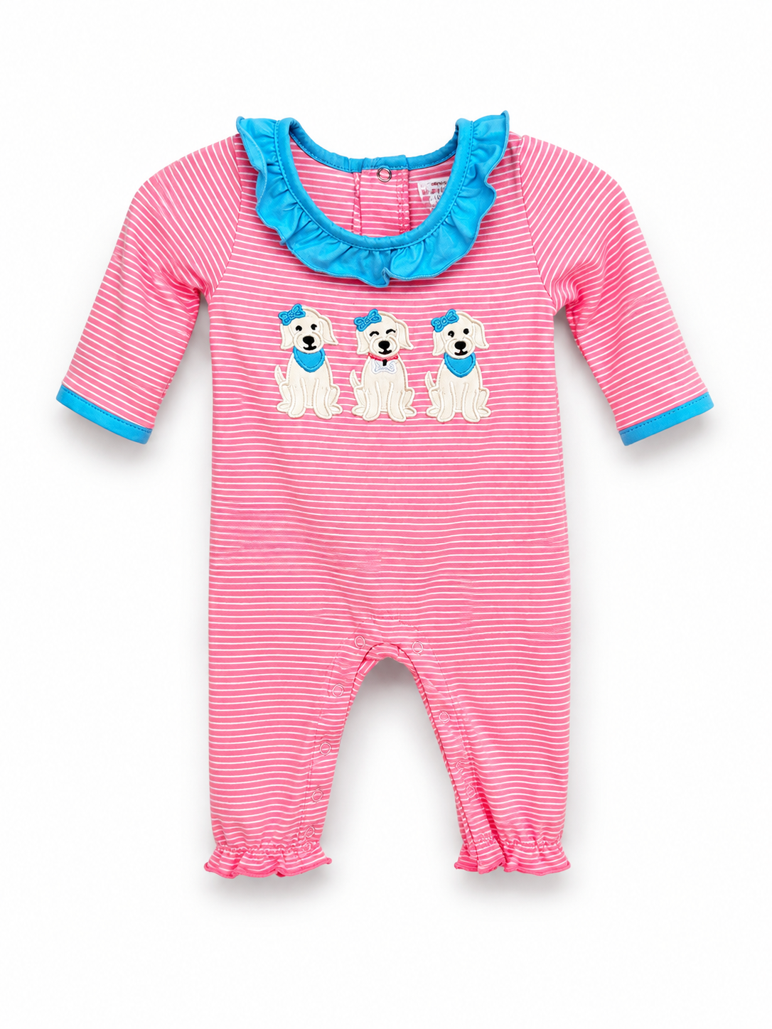 Pink Puppy Embroidery Ruffle Romper