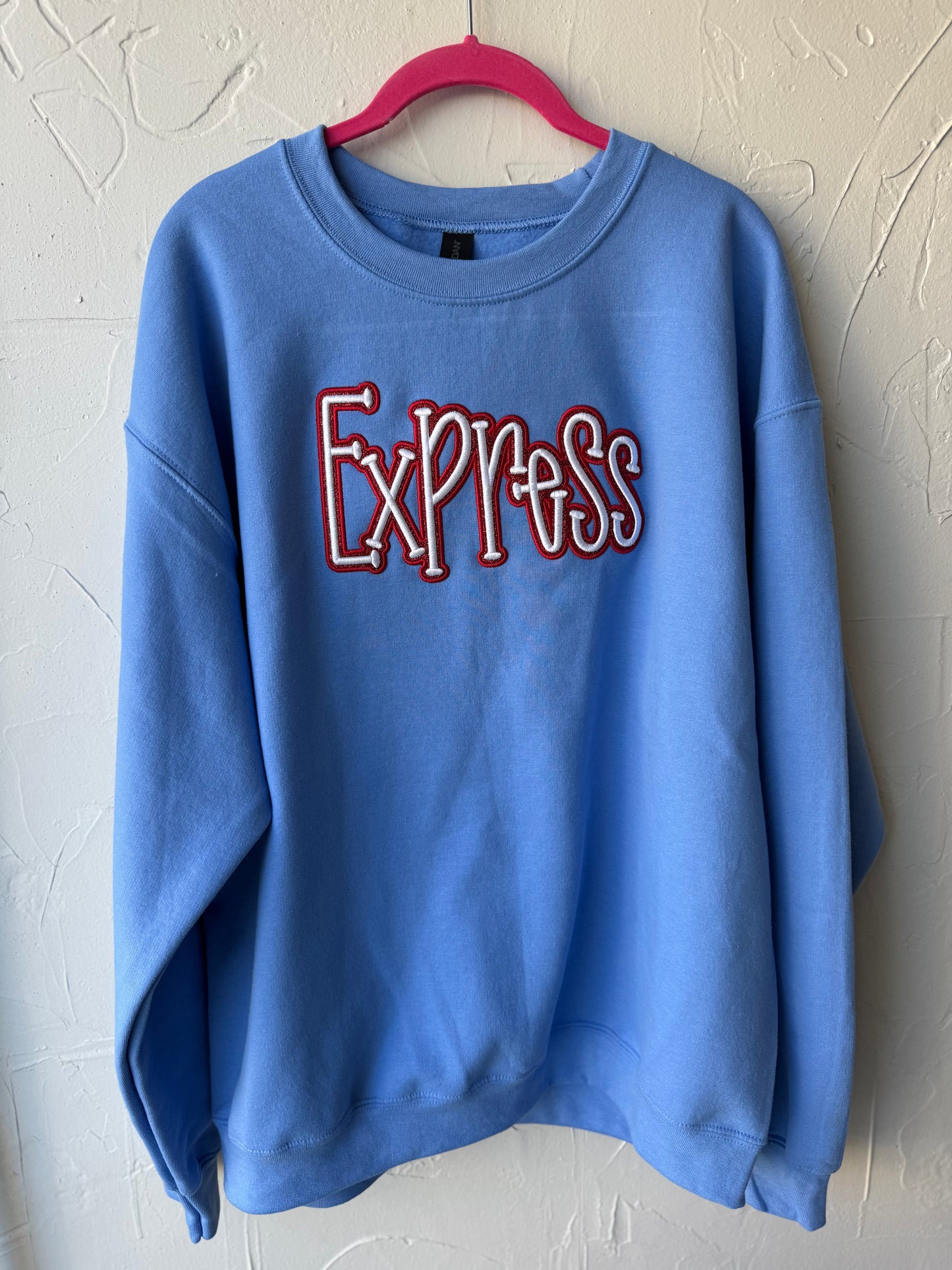 Express Sparkle-Puff Embroidered Sweatshirt