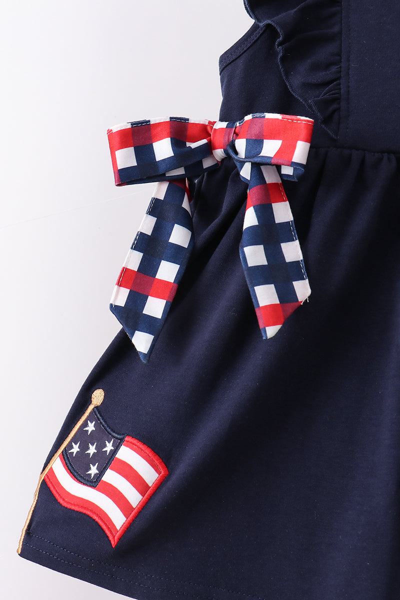 Navy Flag Gingham Ruffle Short Set