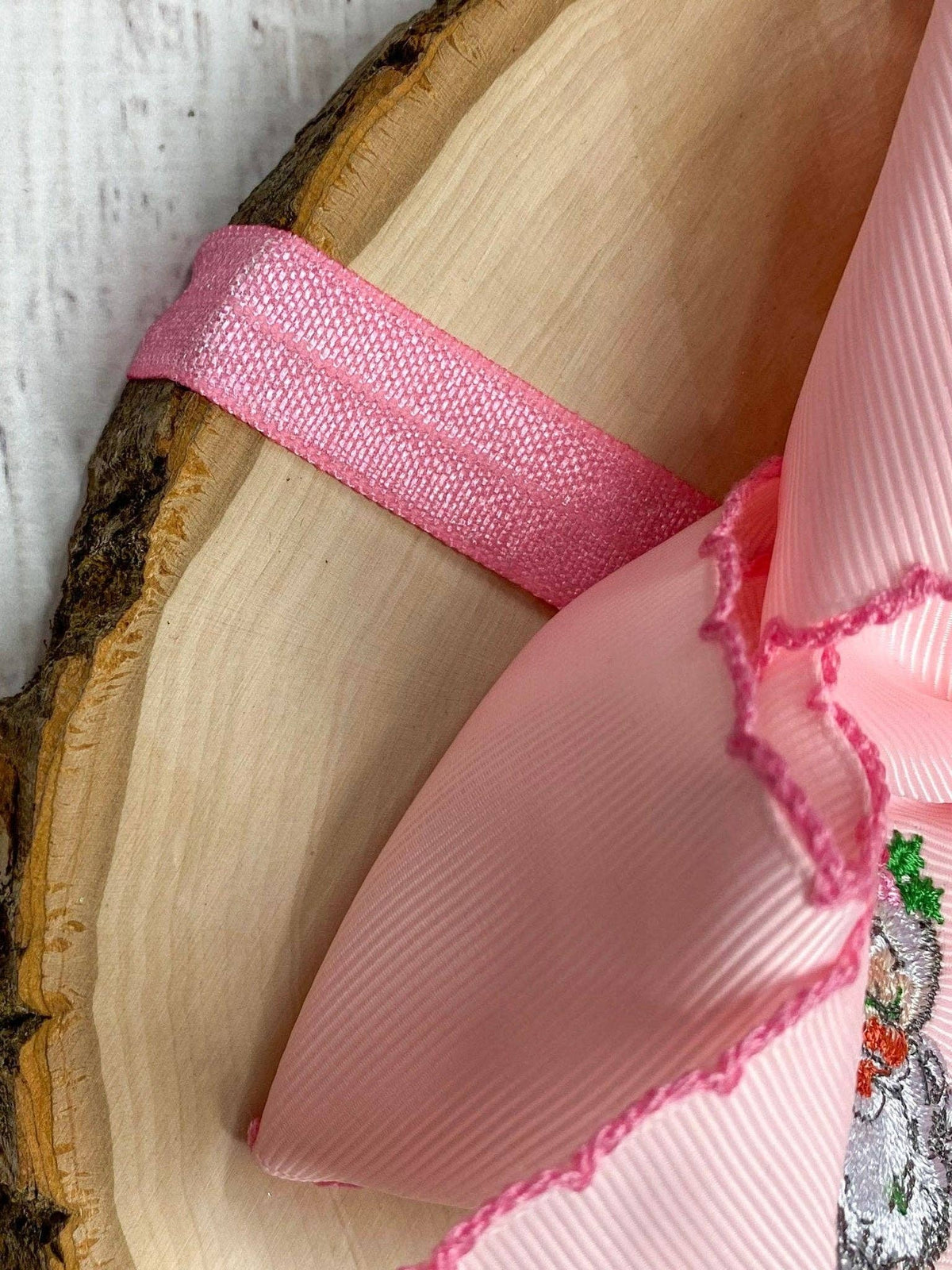 Pink Santa Embroidered Hair Bow | Clip or Headband: Clip