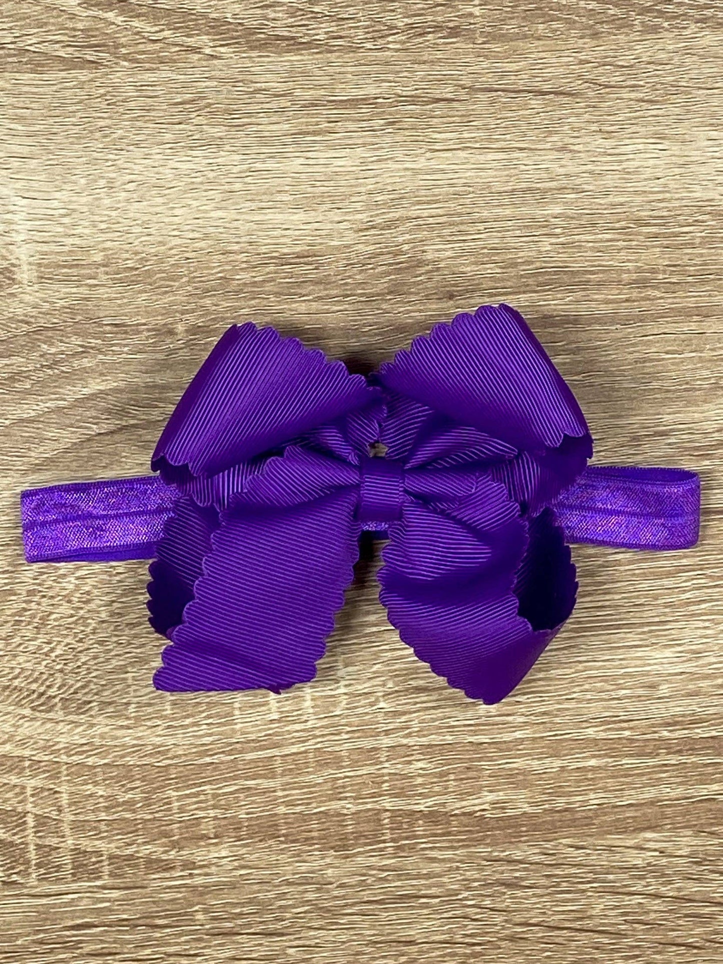 Classic Scalloped Bow - Headband - 4.5": Purple