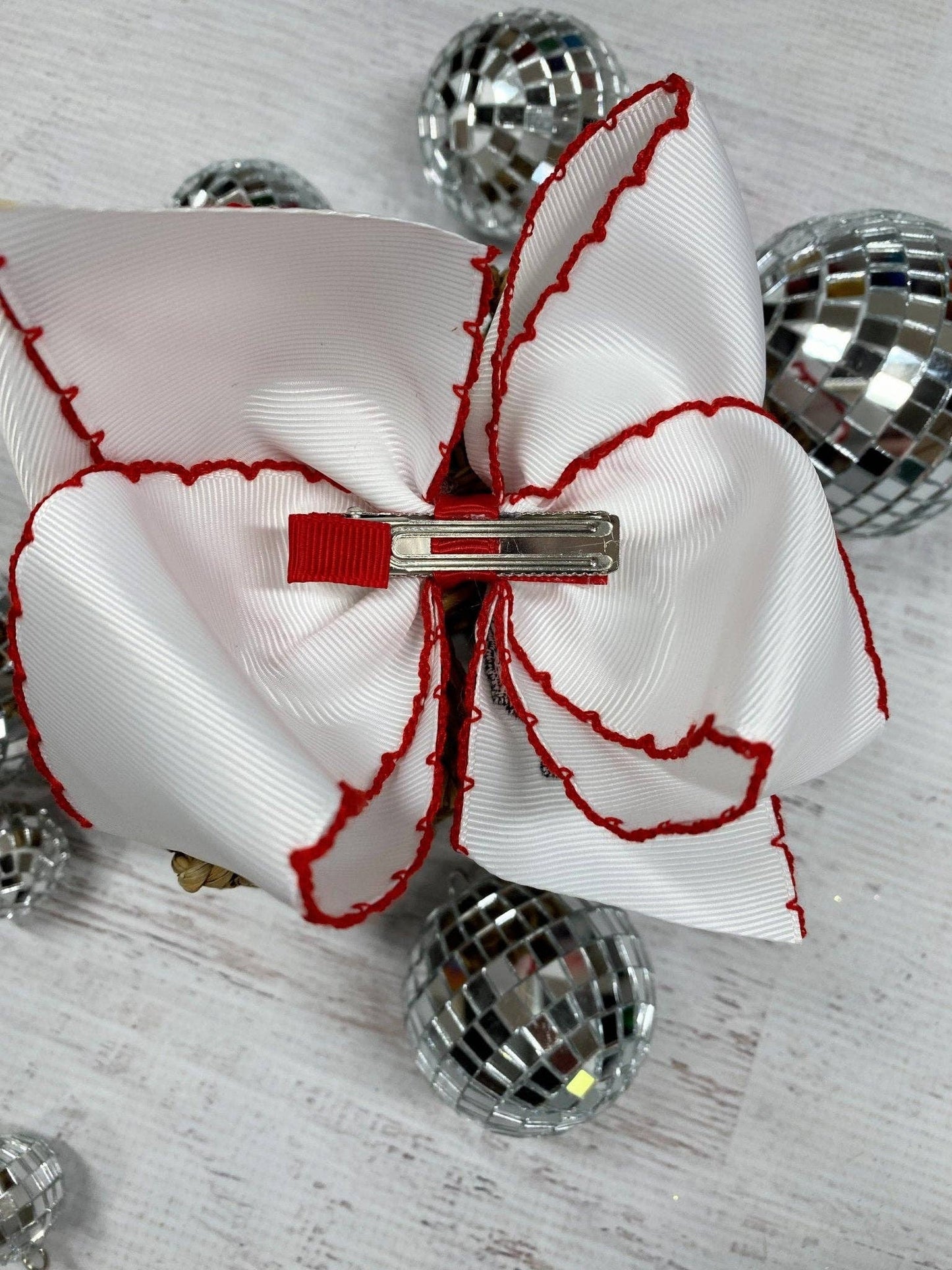 Moonstitch Embroidered Baseball Classic Hair Bow | Clip or Headband: Satin Elastic Headband