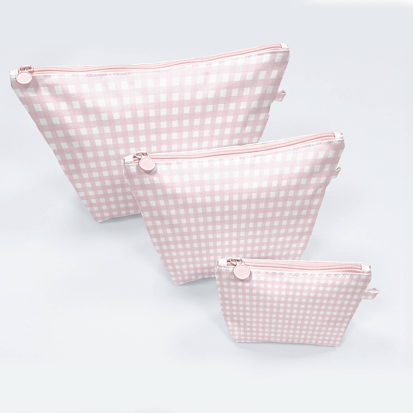Pink Gingham Easy Clean Wipeable Pouch (Set of 3)