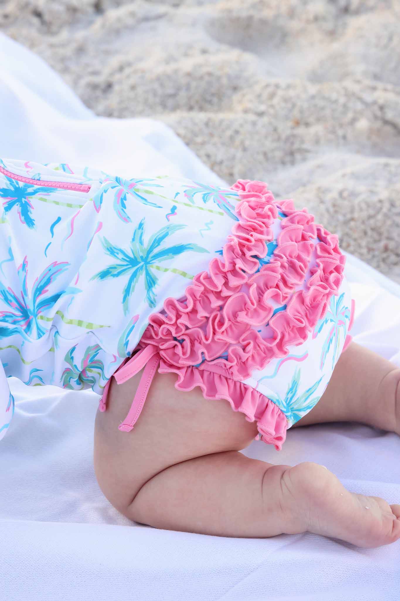 Long Sleeve Rash Guard With Ruffle Bottom | Blue Lagoon