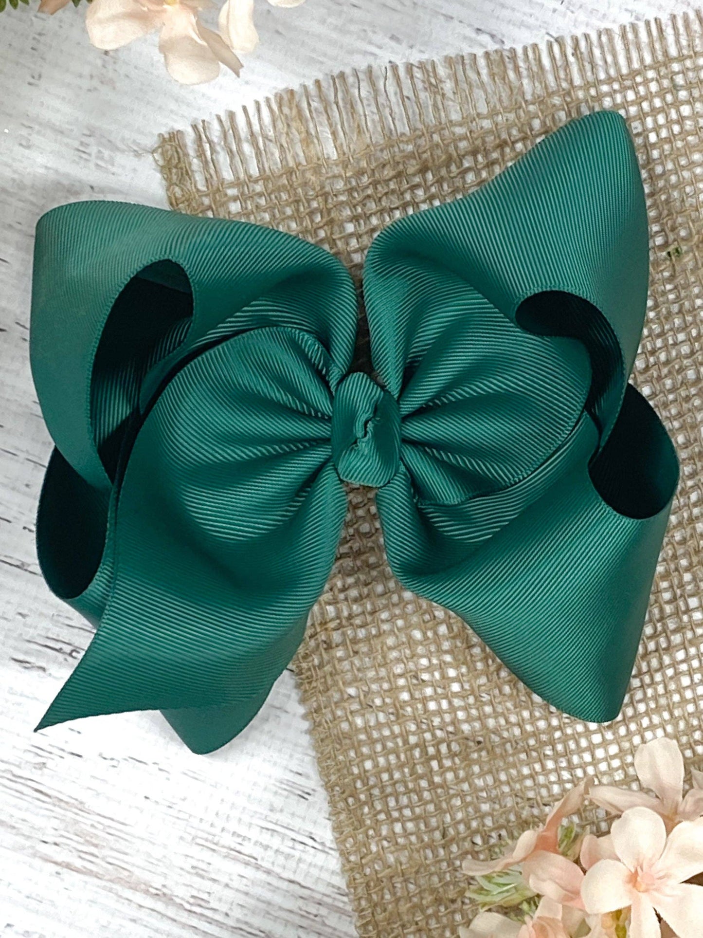 Texas Size Grosgrain Hair Bow - Alligator Clip - 6.5": Hunter Green