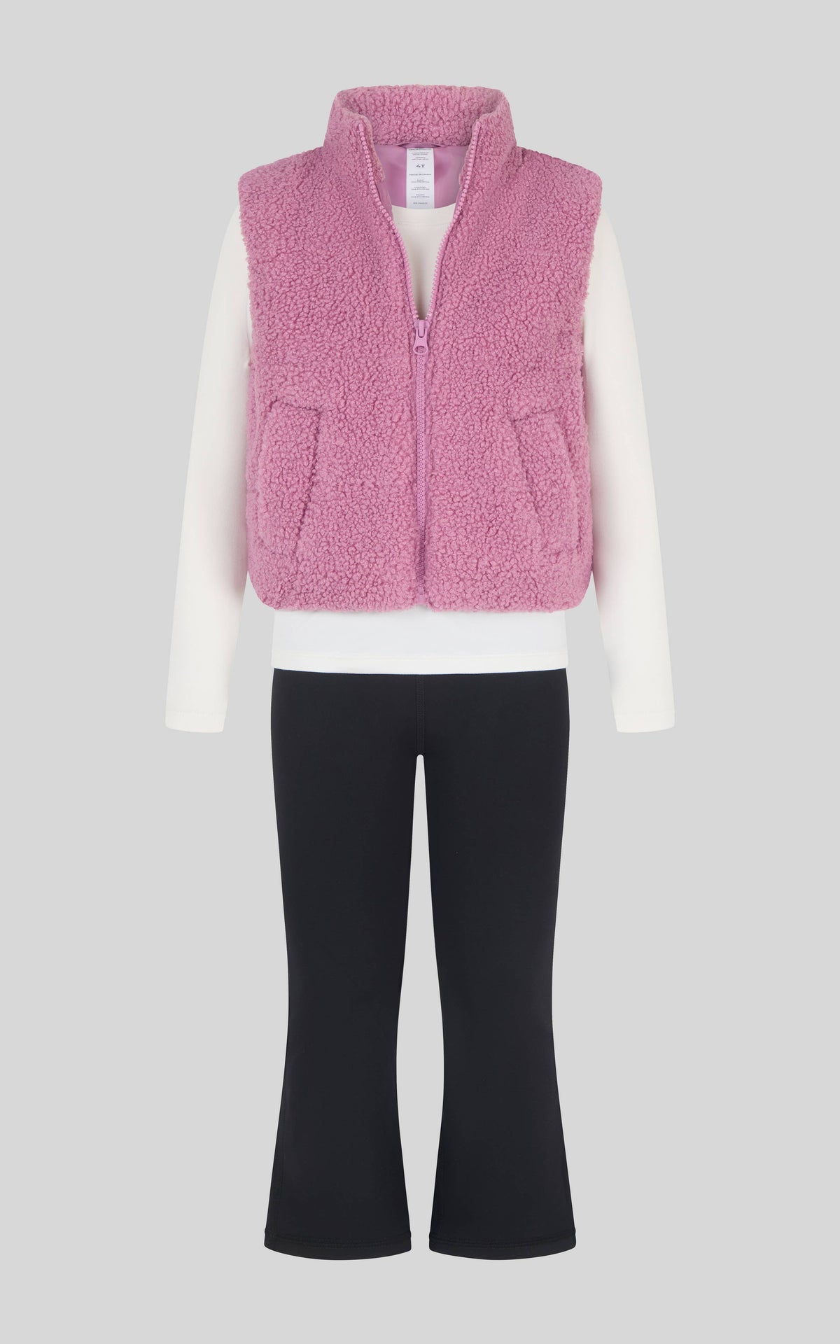 Toddler Girls Sherpa Puffer Vest, Top, Flare Pants 3 PCS Set: MAUVE ORCHID