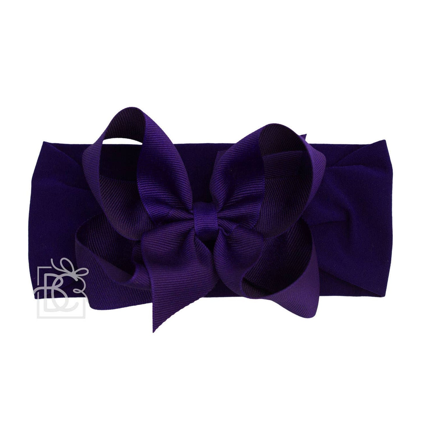 WIDE PANTYHOSE HEADBAND W/CLASSIC GROSGRAIN BOW: PURPLE / 3+ Months / 4.5" Large
