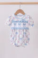 Blue Bow Floral Smocked Ruffle Bubble