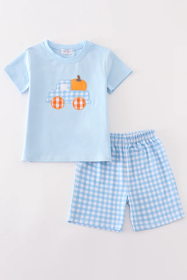Checkered Blue Pumpkin Setback