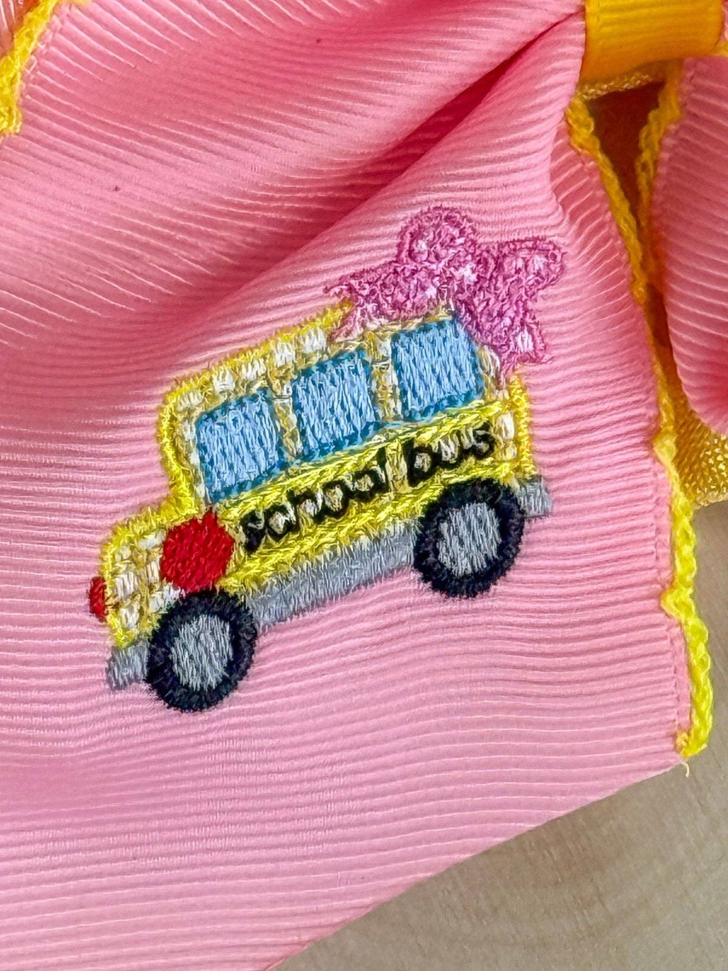 School Bus Embroidered Moonstitch Hair Bow | Clip or Headband: Clip