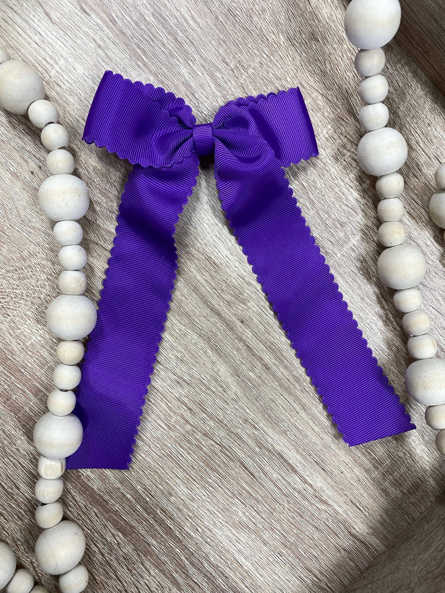 Scalloped Long Tail Bow with Alligator Clip: Purple