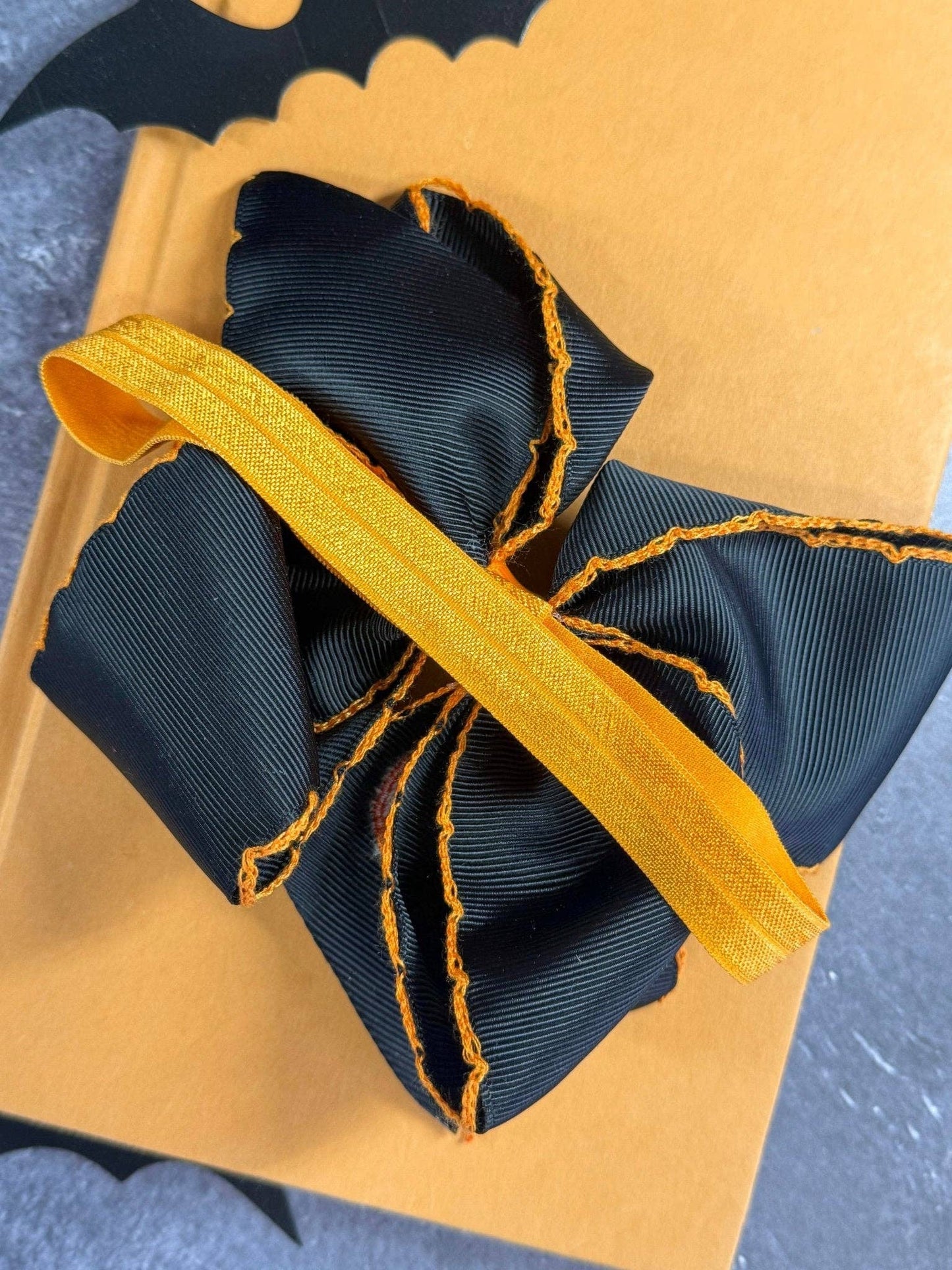 Jack-o-Lantern Embroidered Moonstitch Hair Bow | Headband