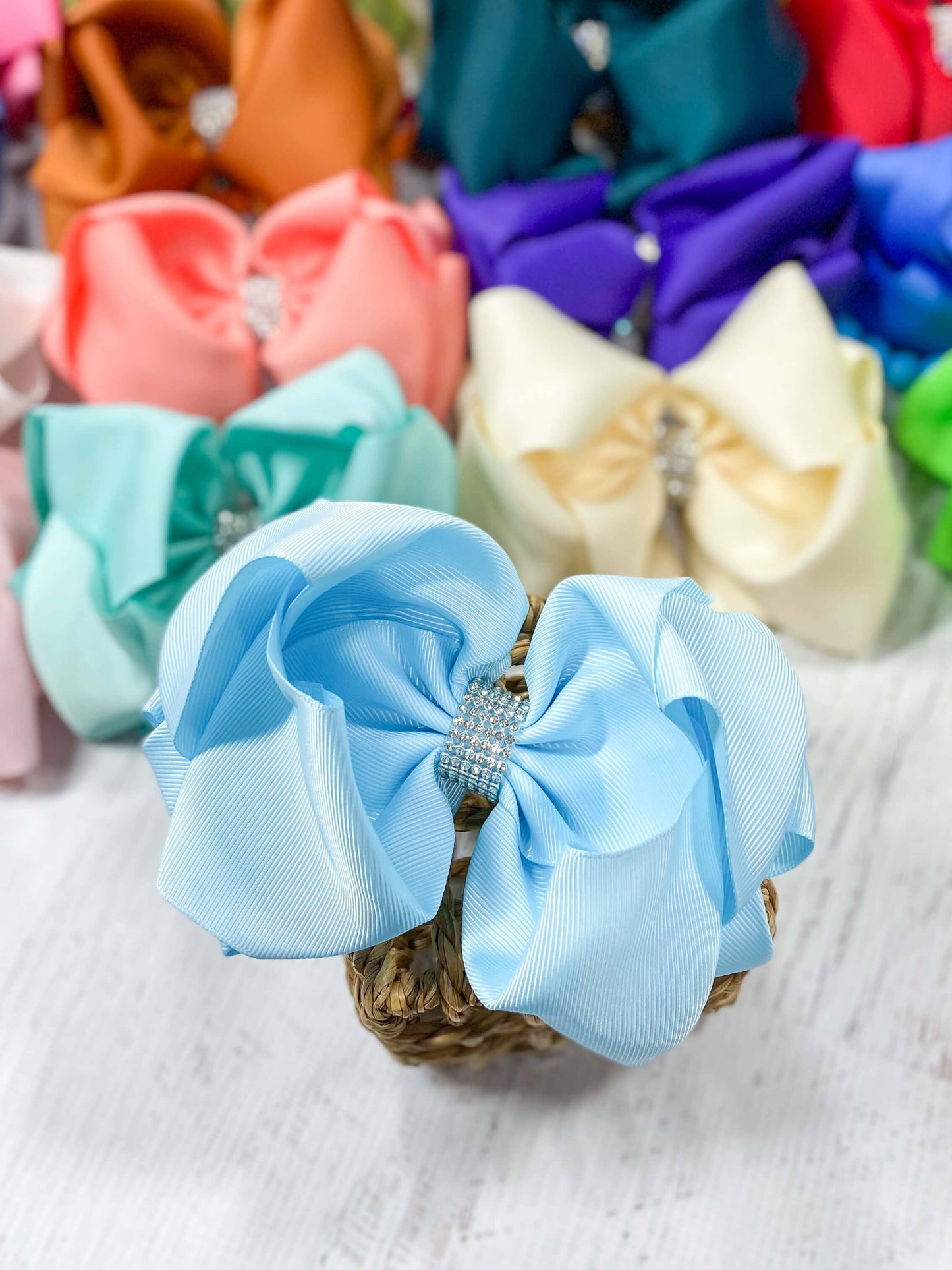 Oversize Rhinestone Hair Bows - French Clip - 5.5": Gold