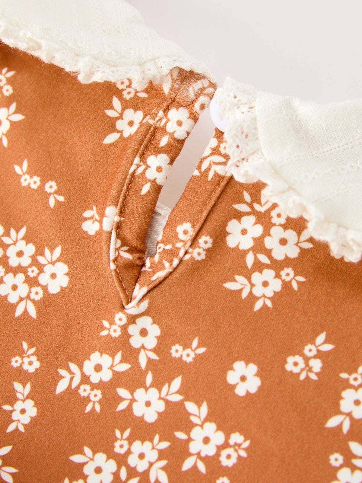 Fall Baby Girls Rust Floral Peter Pan Collar Bubble Romper