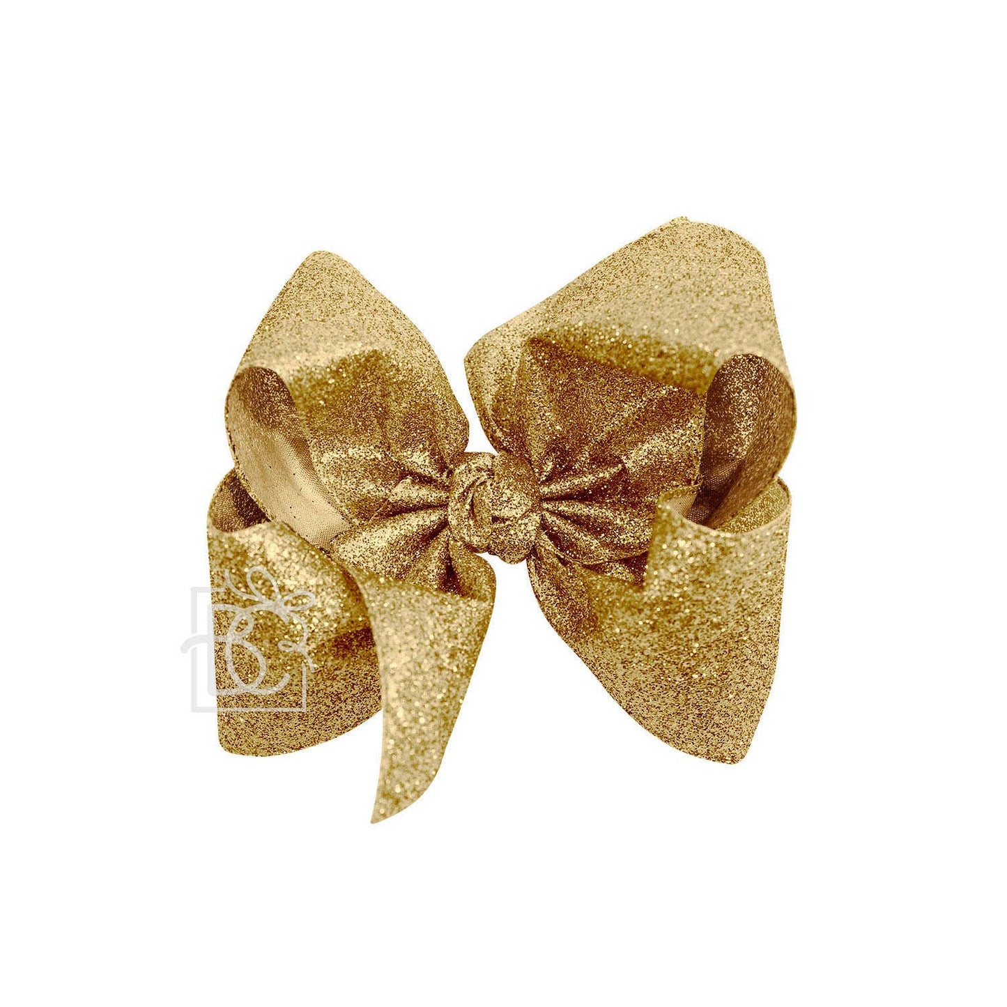 GLITTER METALLIC BOW ON CLIP: 5.5" Huge - 2.5" Ribbon on Alligator Clip / GOLD