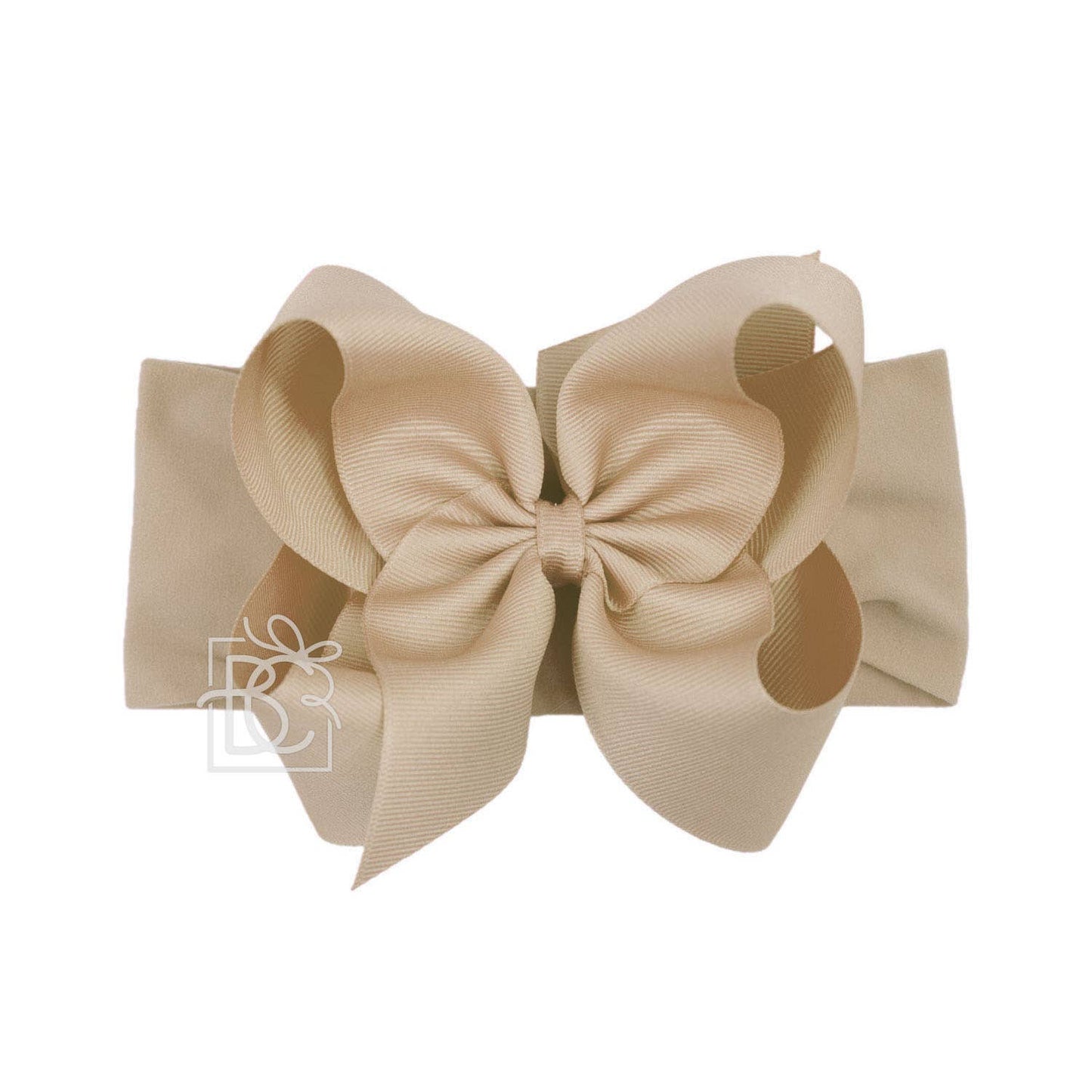 WIDE PANTYHOSE HEADBAND W/CLASSIC GROSGRAIN BOW: OATMEAL / 3+ Months / 5.5" Huge