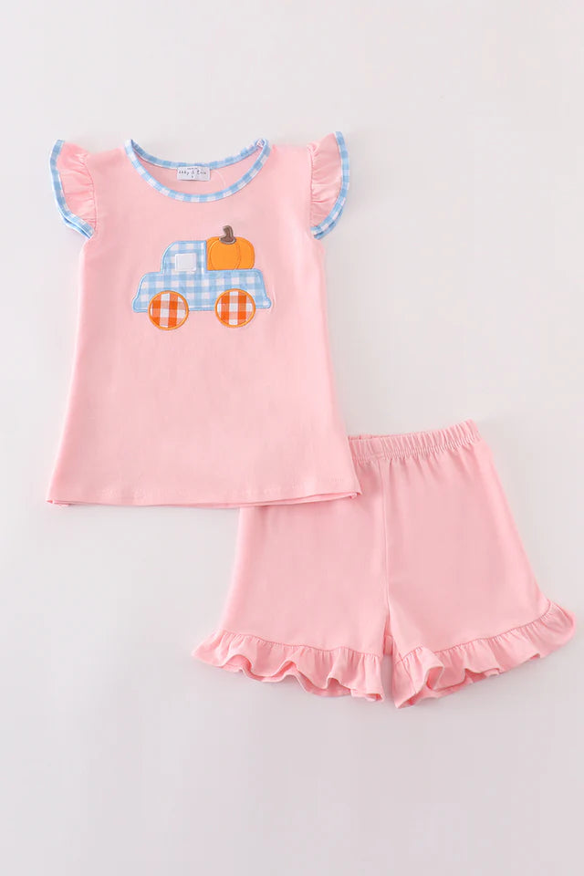 Embroidered Pink Pumpkin Set