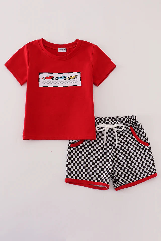 Red Checkered Car Short Set
