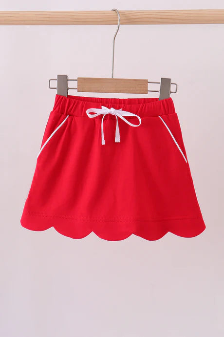 Red Scallop Hem Bow Skirt
