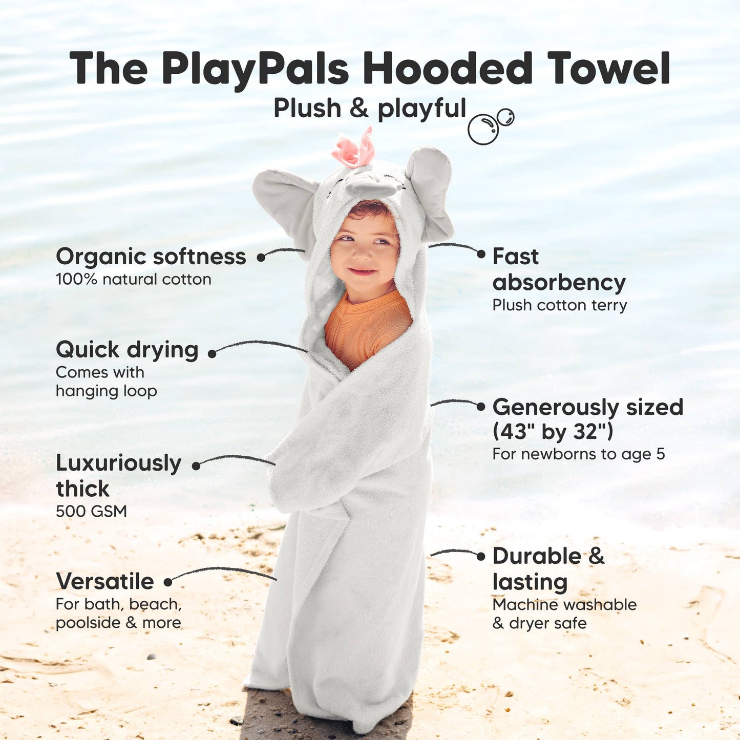 Playpals Hooded Baby Bath Towels for Newborn: Ella