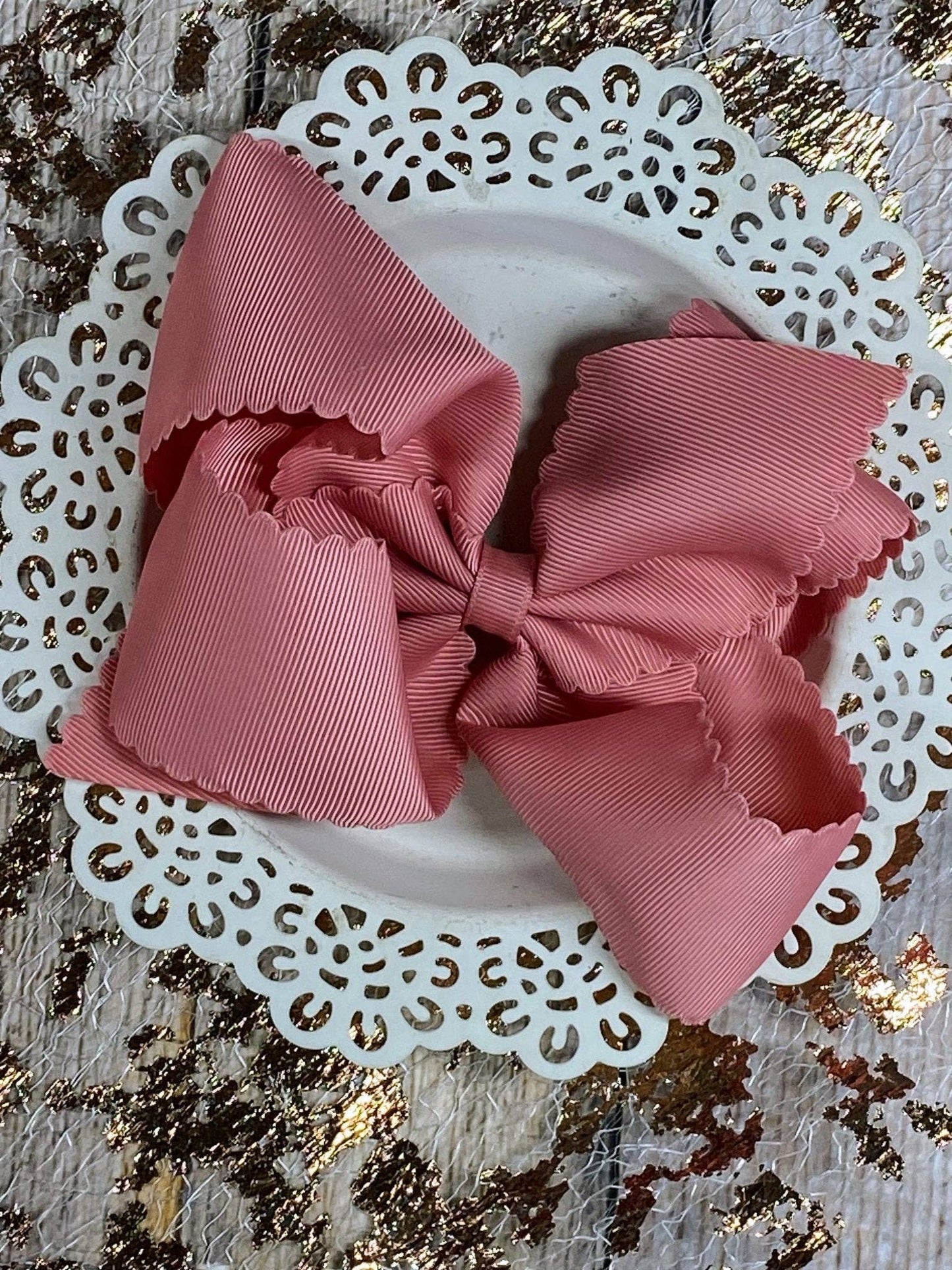 5.5" Oversize Scalloped Hair Bow | Clip or Headband: Orange / Clip
